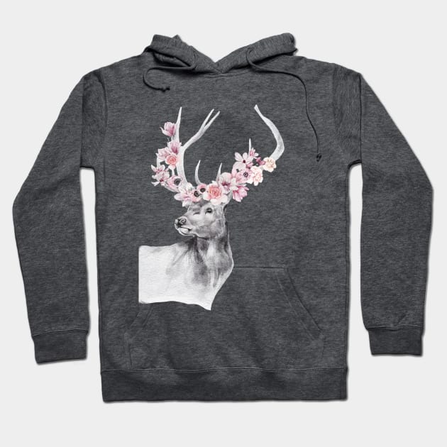 A Buck Watercolor Portrait Hoodie by Duck Cloud 9